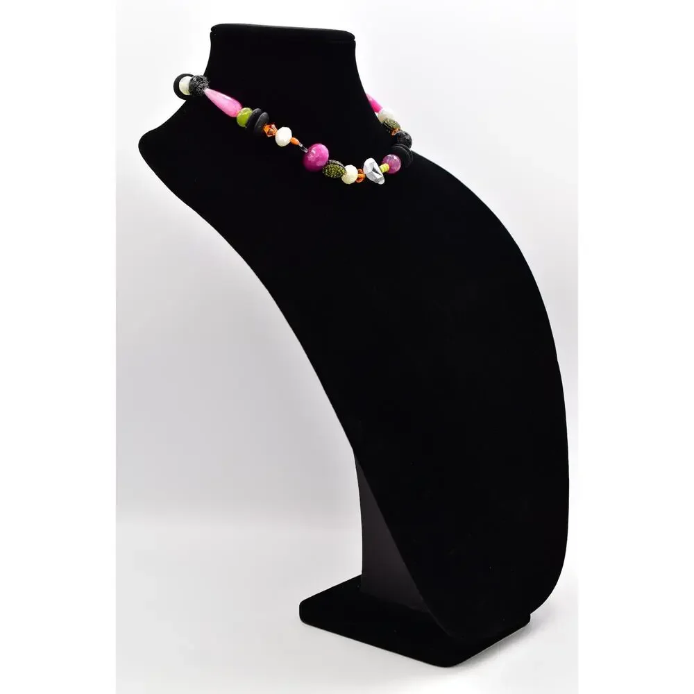 Vintage Glass Beaded Collar Necklace Crystal Purple Orange Black Halloween BinBL